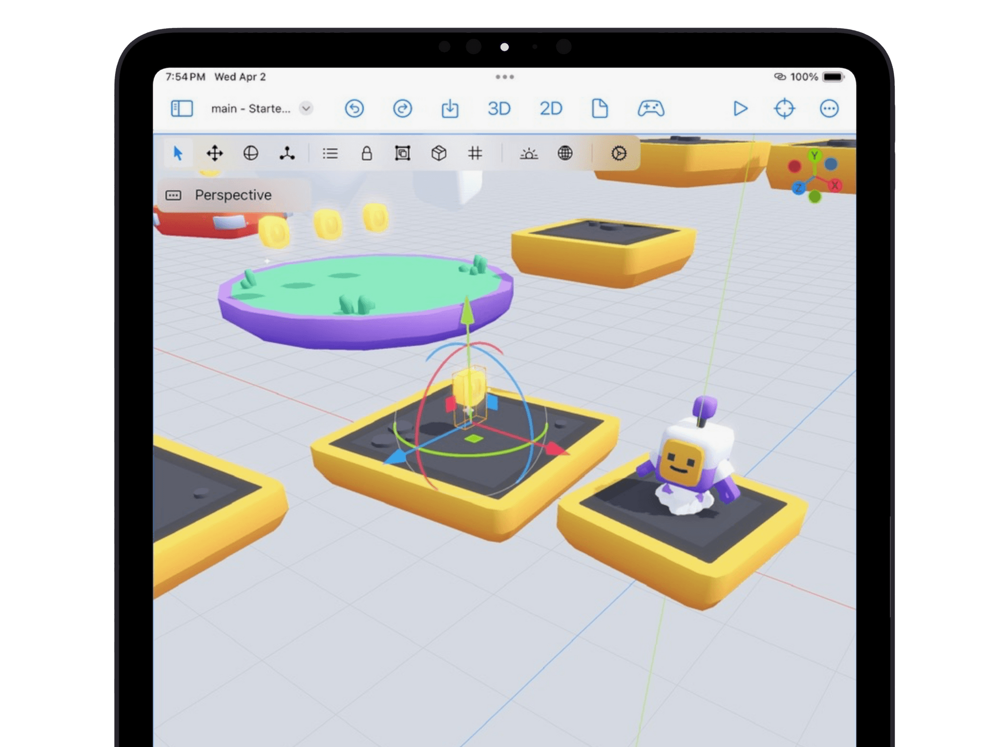 Una escena 3D abierta en Xogot.