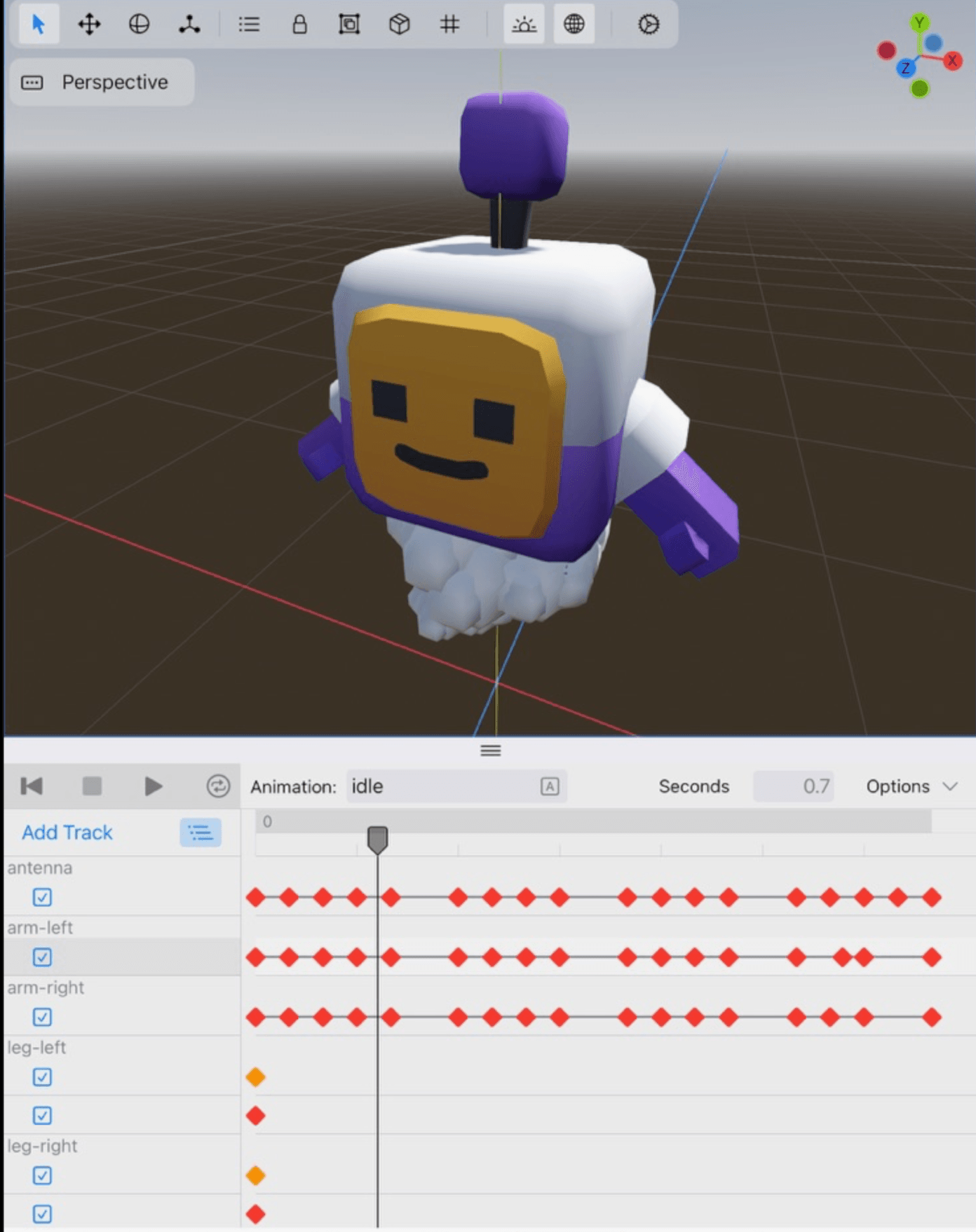 Controles de animación en Xogot.