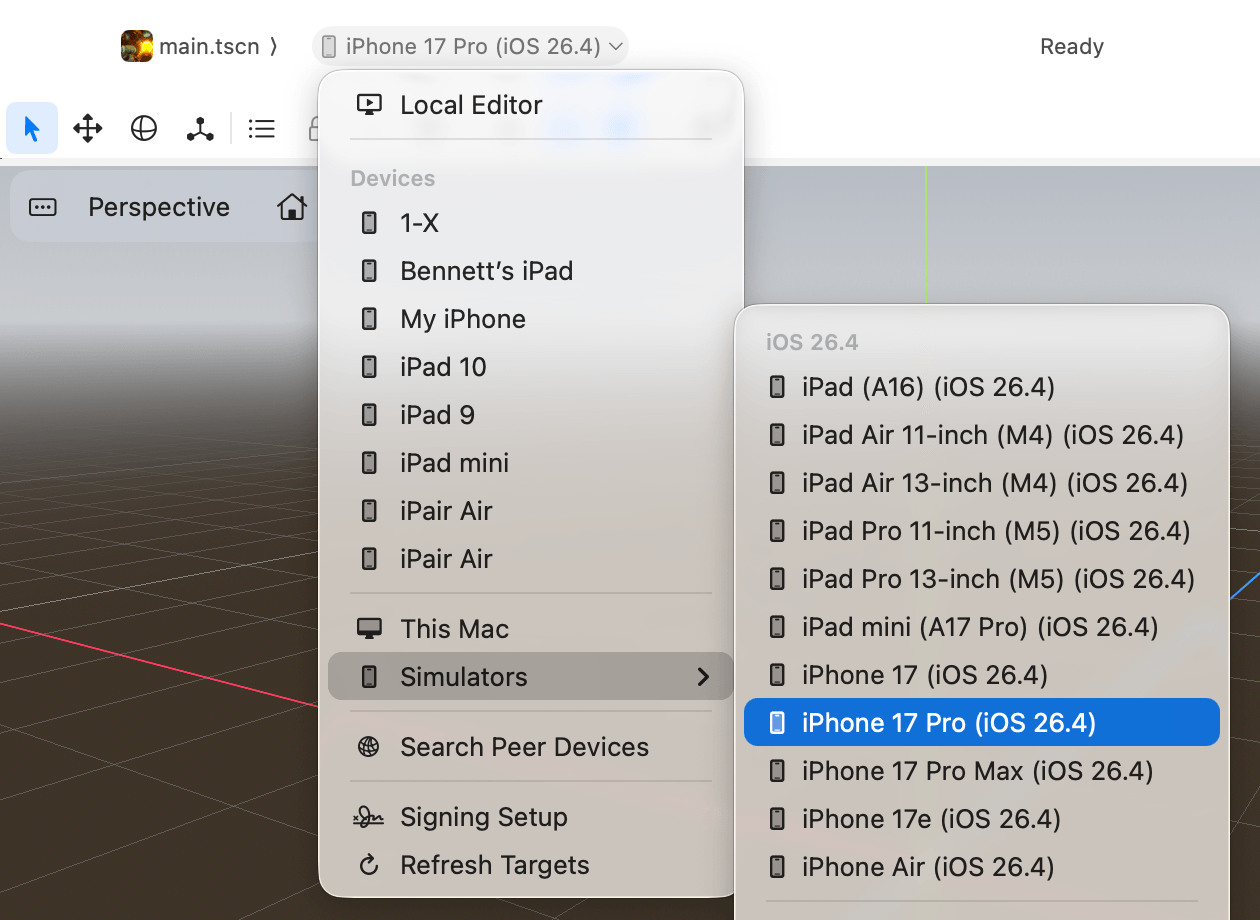 Device selection in Xogot for Mac.