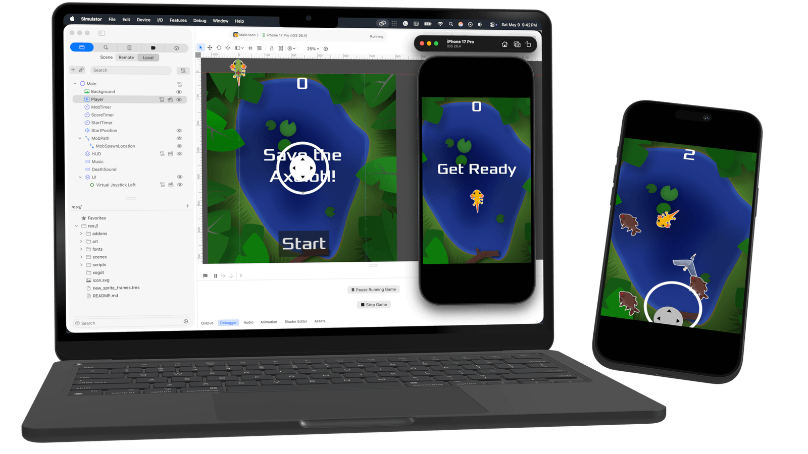 Xogot for Mac running a game in the iPhone simulator.